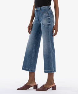 Jean Meg - Pantalon taille haute à jambe large Bleu Denim