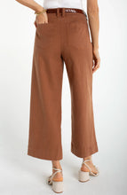 Pantalon Jeans Taille Haute Jambe Large 3\4 Café