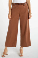 Pantalon Jeans Taille Haute Jambe Large 3\4 Café