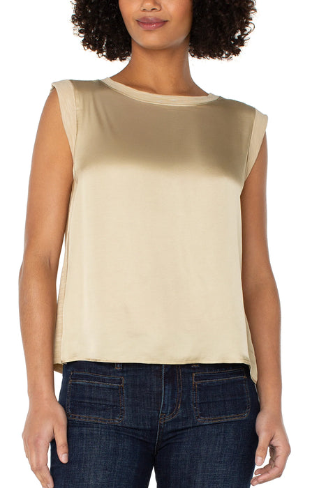 Haut sans manches tissé en tricot Or