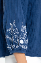 Top Manche 3\4 Broderie Bleu