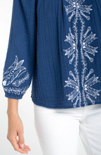 Top Manche 3\4 Broderie Bleu
