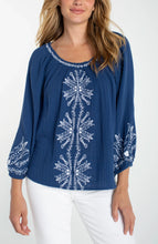 Top Manche 3\4 Broderie Bleu