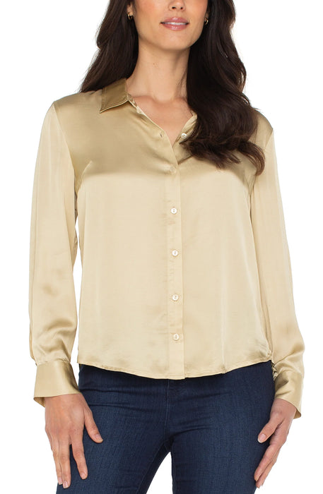 Chemise tissée à manches longues et boutons sur le devant
