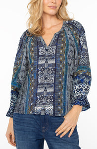 Blouse Col en V Marine & Or Liverpool