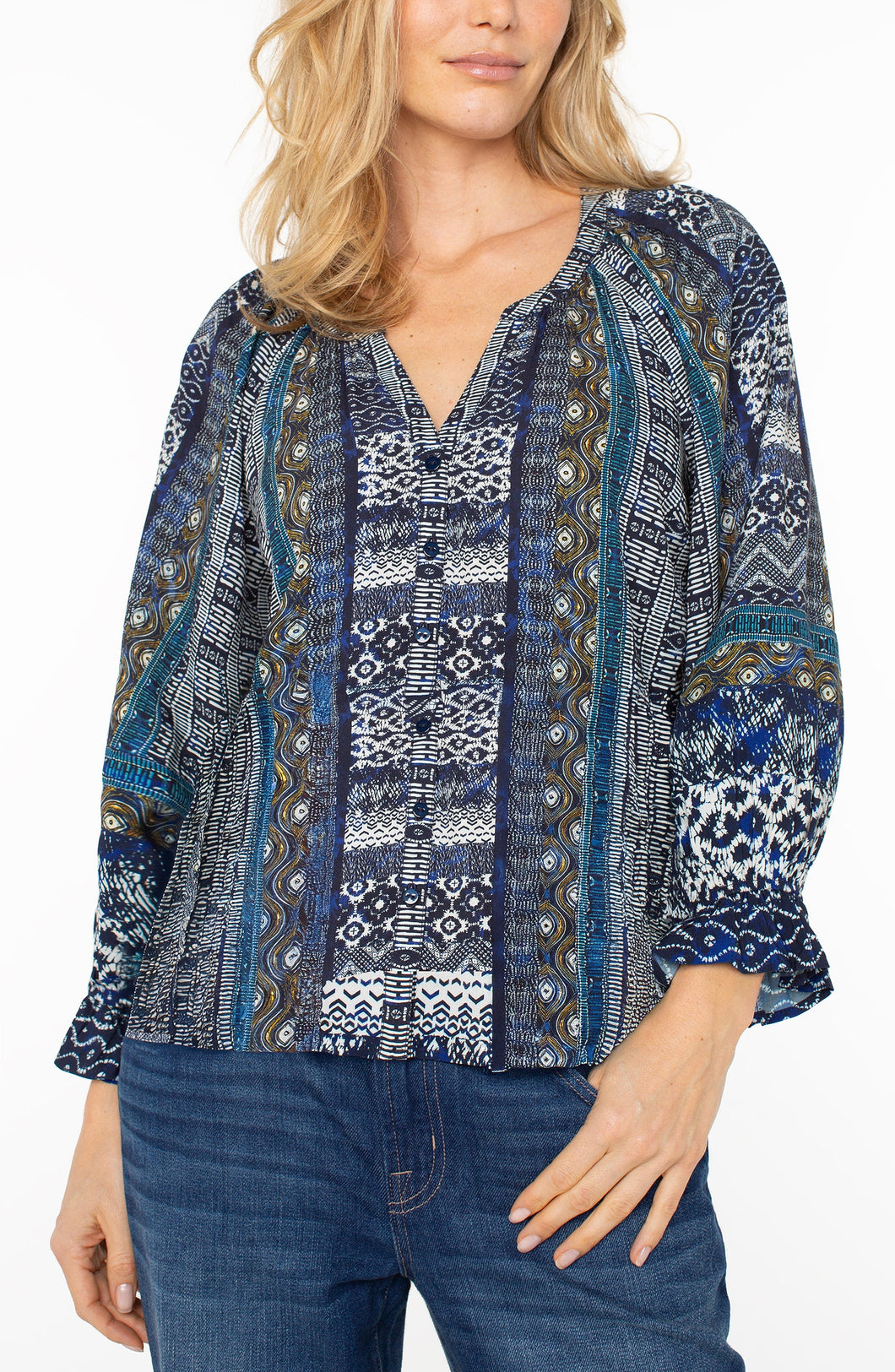 Blouse Col en V Marine & Or Liverpool