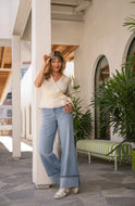Jeans Pantalon large taille haute Morgan à revers
