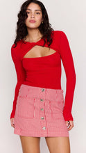 Mini-jupe en jean rouge à fines rayures Freya Minkpink