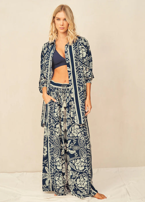Chemise Longue Flower Bleu
