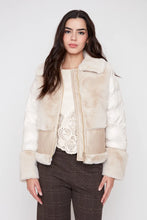 Blouson matelassé en similicuir et fausse fourrure