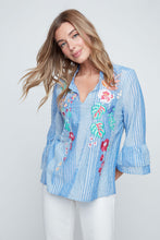 Blouse Manche 3/4 Rayure Bleu Combo avec Broderie