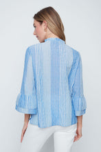Blouse Manche 3/4 Rayure Bleu Combo avec Broderie