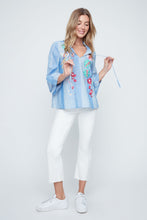 Blouse Manche 3/4 Rayure Bleu Combo avec Broderie