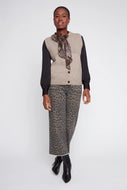 Gilet en maille avec lien léopard amovible Taupe