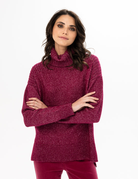 Chandail Pullover Col Roulé cerise Renuar