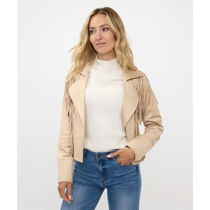 Veste Suède Vegan Jacket Tan à Frange Esqualo