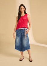 Jean cropped hi-low ample mi-taille, bleu moyen