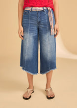Jean cropped hi-low ample mi-taille, bleu moyen