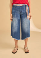 Jean cropped hi-low ample mi-taille, bleu moyen