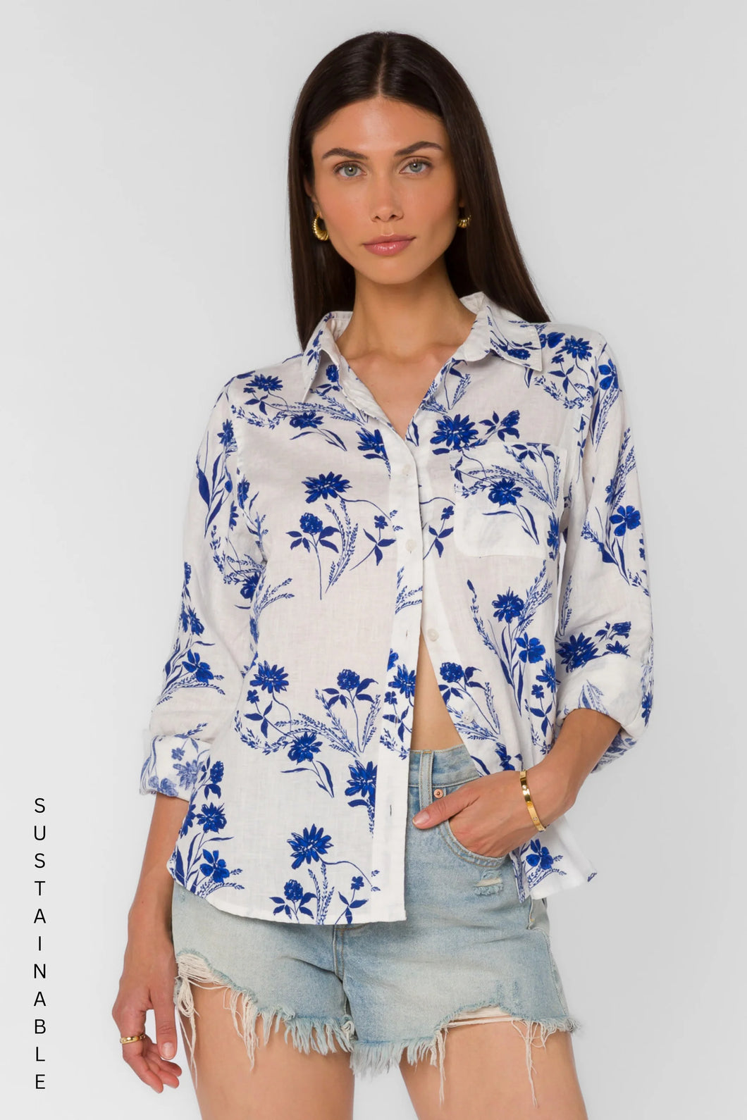 Chemise à patchs floraux bleus Elisa