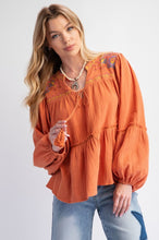 Blouse en Gaze Brodé Vintage Rust