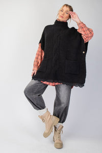 Poncho en Tricot Col Montant Noir