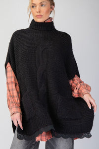 Poncho en Tricot Col Montant Noir