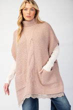 Poncho en Tricot Col Montant Crème