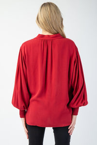 BLOUSE TISSÉE AVEC DÉTAILS DE BRODERIE Rouge