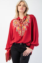 BLOUSE TISSÉE AVEC DÉTAILS DE BRODERIE Rouge