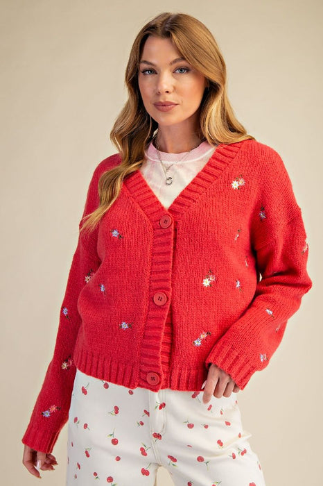 Cardigan Rouge Petite Fleur