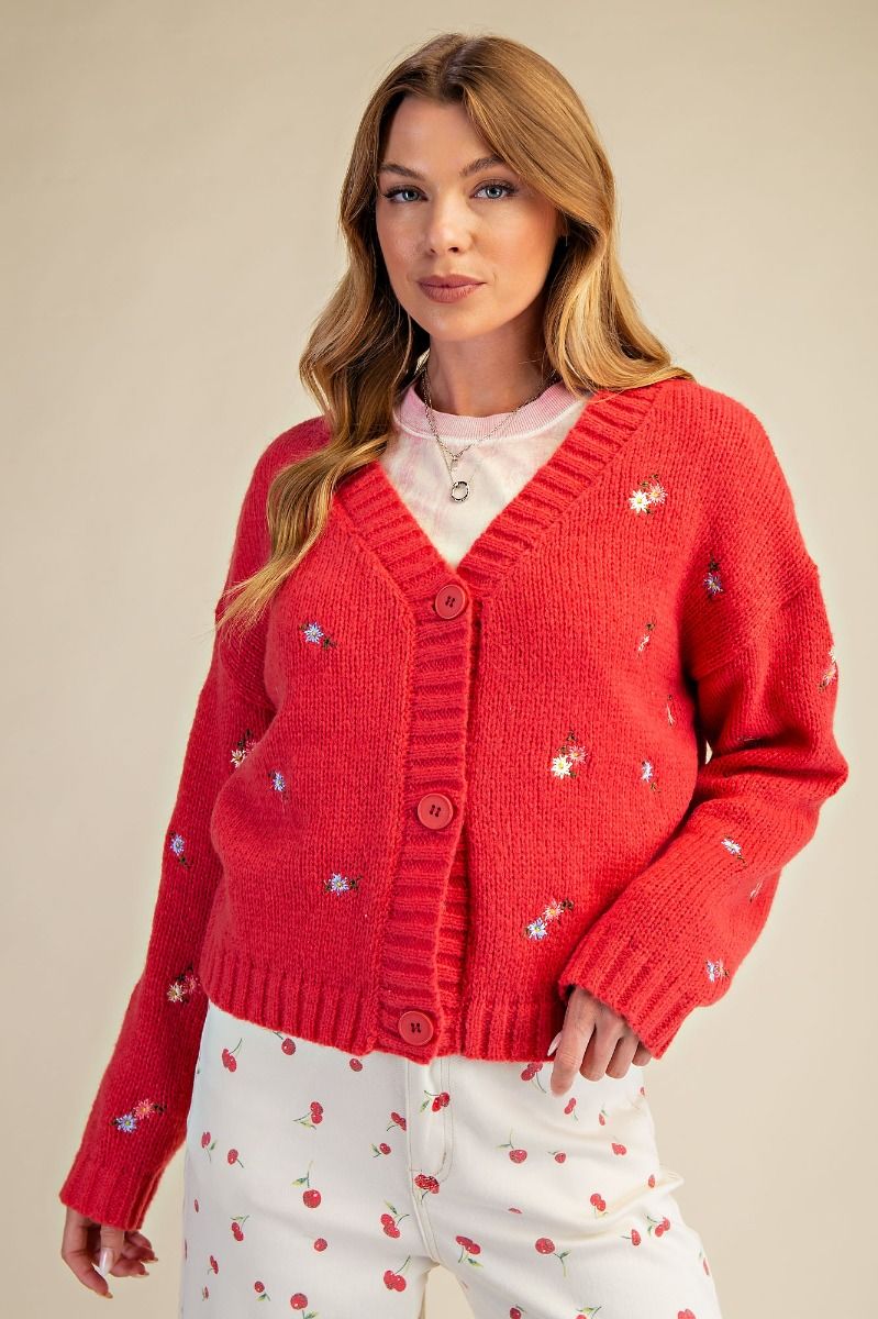Cardigan Rouge Petite Fleur