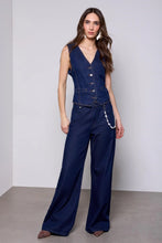 Denim Audrey BLUE THREAD À Jambe Large Avec Bijou