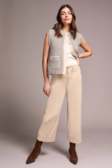 Pantalon Palazzo Taille Haute En Maille Extensible Confort Stretch