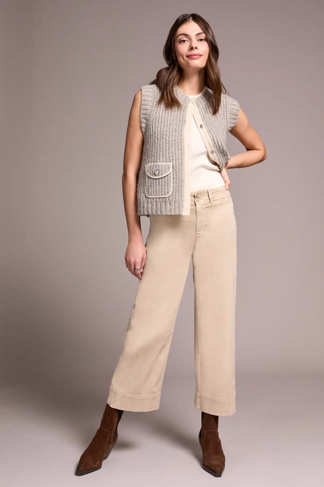 Pantalon Palazzo Taille Haute En Maille Extensible Confort Stretch
