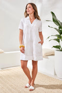 Robe Tunique Manches 3/4  Encolure En V Blanc Tribal Fashion