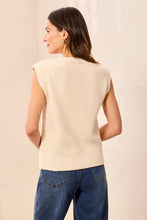 Pull sans manches à col rond fendu doux Crème
