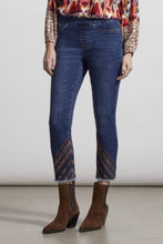 Jeans Pull ON AUDREY  Jambe Droite Cheville  W/FANCY EMB.-Blue Tribal